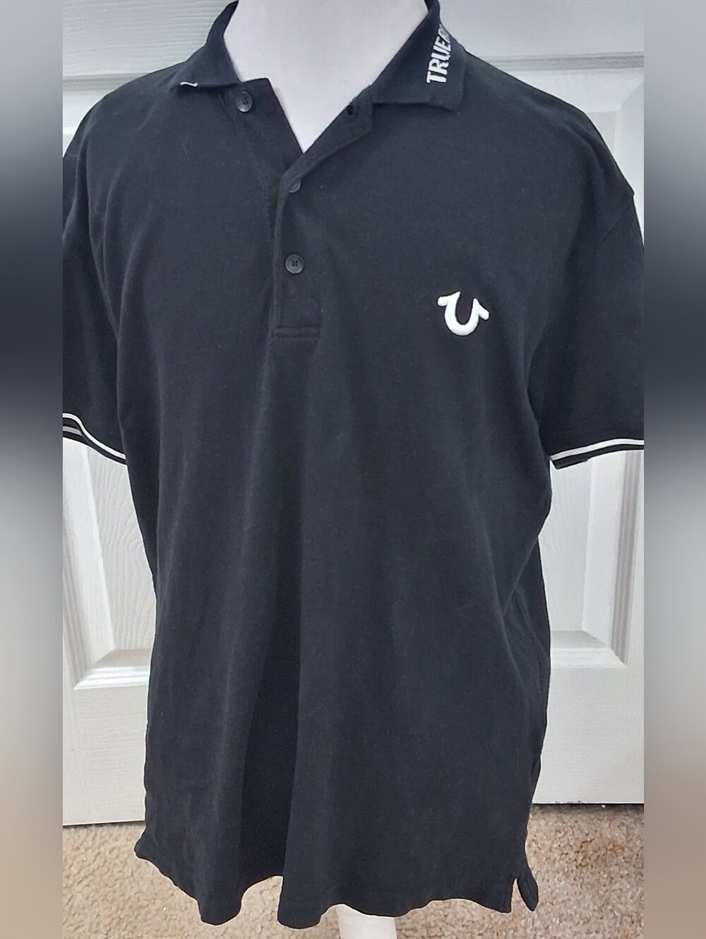 True Religion Black Polo with White Logo Trim